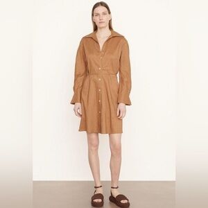 Vince Size L • Tobacco Tie Back Shirt Dress Linen Blend.
